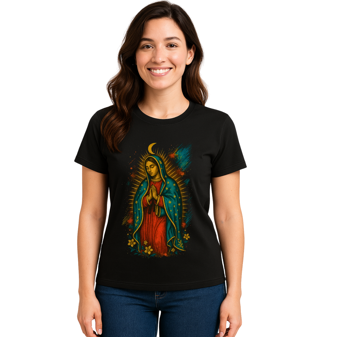 Camiseta Feminina Algodão Nossa Senhora de Guadalupe Proteção