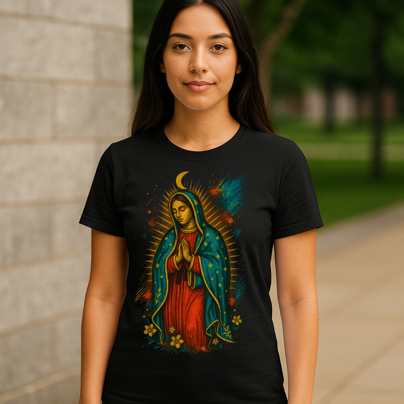Camiseta Feminina Algodão Nossa Senhora de Guadalupe Proteção