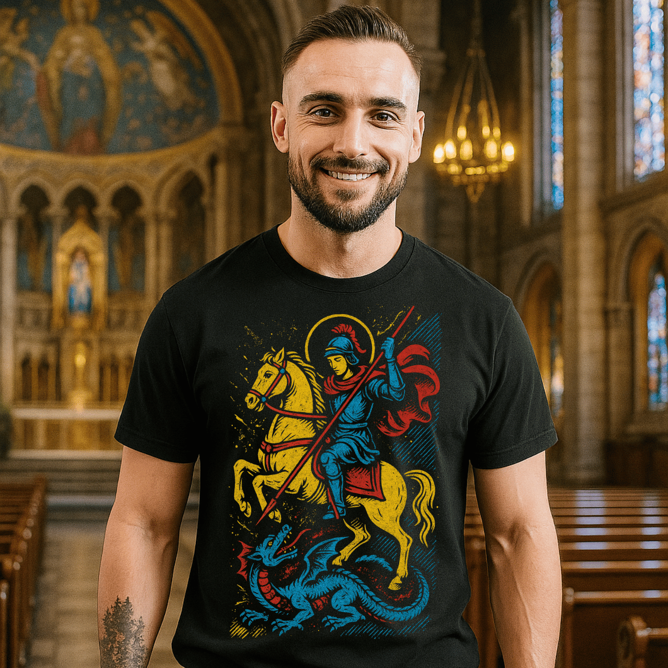 Camiseta Masculina Algodão São Jorge Proteção