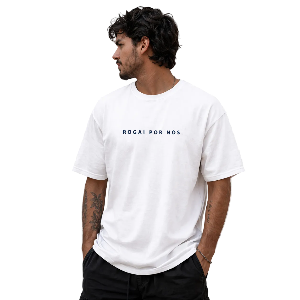 Camiseta Branca Algodão Estampa Frente e Verso Nossa Senhora Aparecida