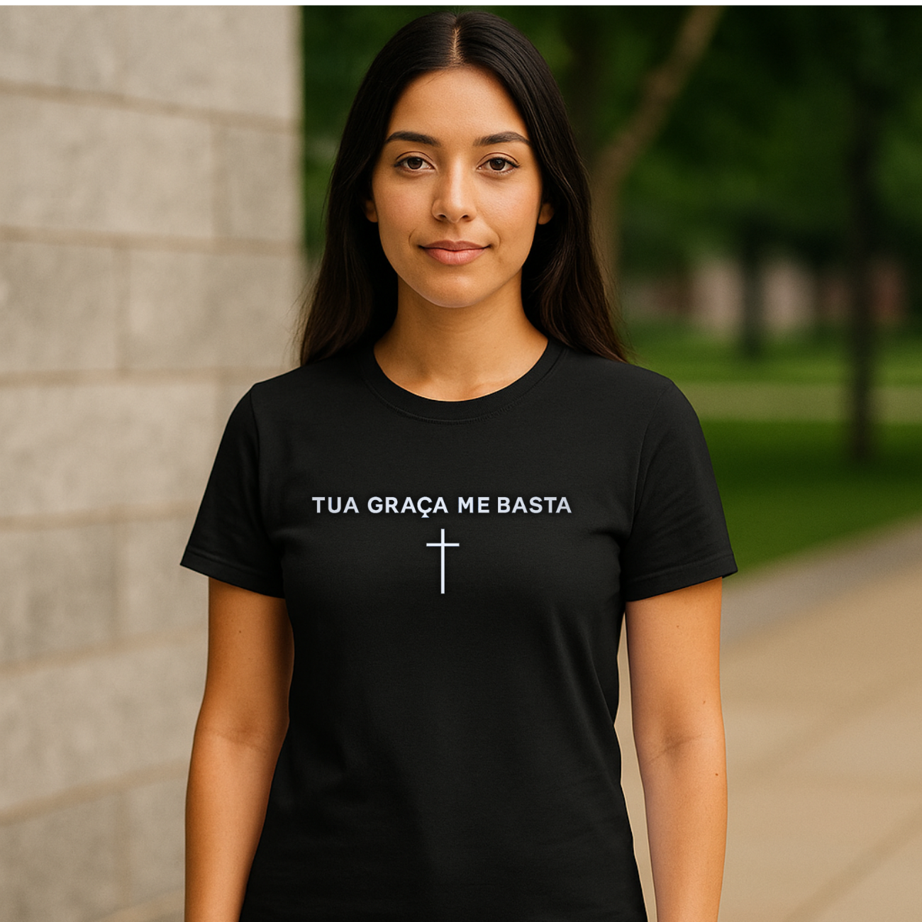 Camiseta Feminina Algodão Frase Tua Graça Me Basta