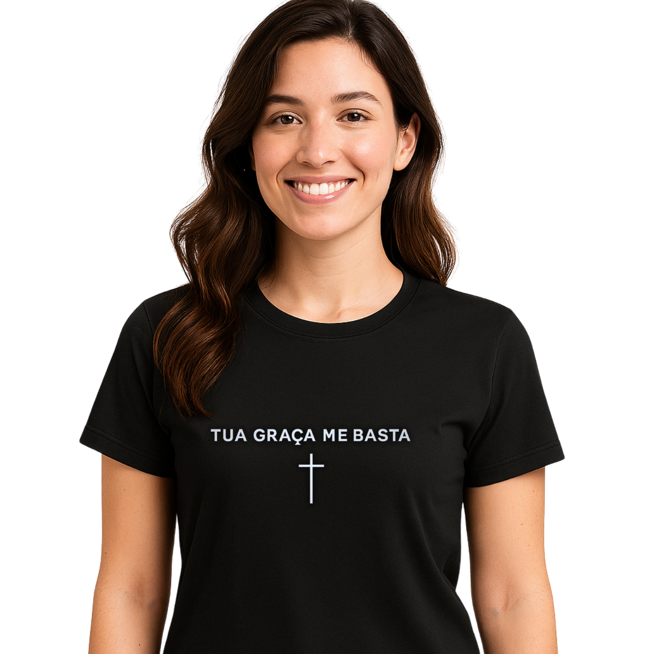 Camiseta Feminina Algodão Frase Tua Graça Me Basta