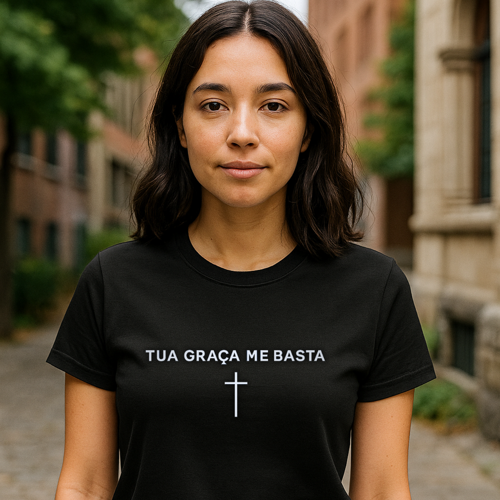 Camiseta Feminina Algodão Frase Tua Graça Me Basta